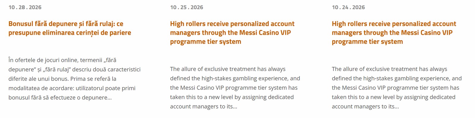 The KTUA home page news list showing three gambling articles dated October 24, 25 and 28, 2026